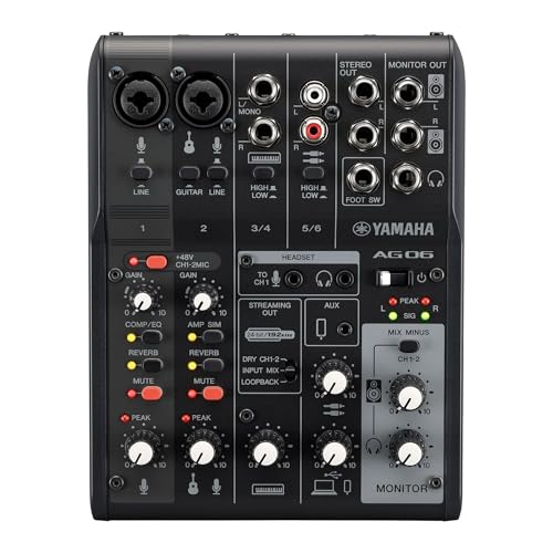 Yamaha AG06MK2 Black 6-Channel Live Streaming Loopback Mixer/USB Interface with Steinberg Software Suite - AG06 MK2 - Black
