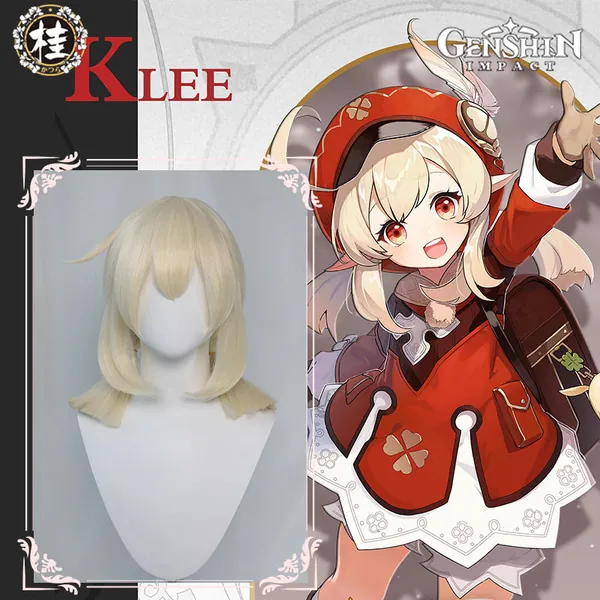 Uwowo Game Genshin Impact Klee Fleeing Sunlight Cosplay Wig Spark Knight Red Burny Girl 40cm Cream gold Twin tail Hair | Default Title