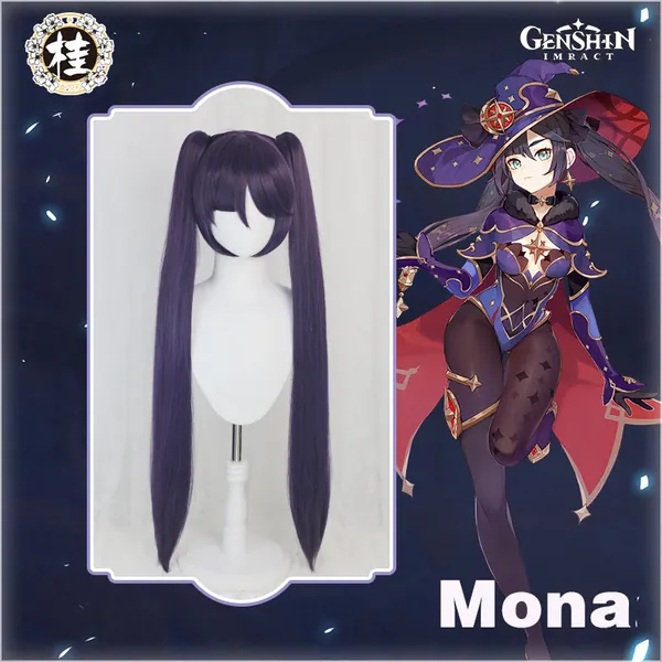 Uwowo Game Genshin Impact Mona Megistus Cosplay Wig Astral Reflection 90cm Purple Twin Tail Wig | Default Title