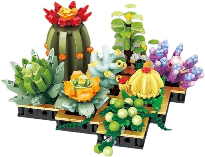 ENHANA 8 Packs Building Blocks Succulent Plant Creative Bouquet Bricks Kits DIY Assembled Toy Collectible Mini Potted Plants Flowers Building Blocks Toy Sets Gifts for Kids 650 Pieces