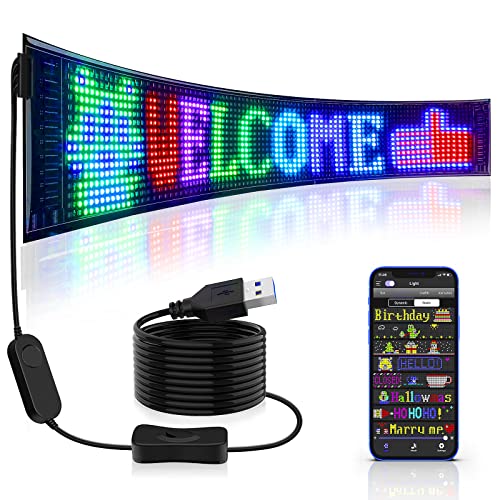 RAYHOME Scrolling Huge Bright Advertising LED Signs, Flexible USB 5V LED Store Sign Bluetooth App Control Custom Text Pattern Animation Programmable LED Display for Store Car Bar Hotel (27''x5'') - 27''x5''