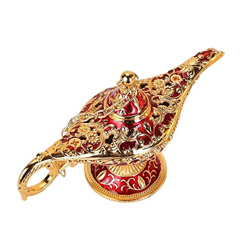 Legend Aladdin Magic Genie Lamp, Arabian Nights Wishing Lamp Vintage Tabletop Decor Home Table Decoration Gift Collectable - Golden Red
