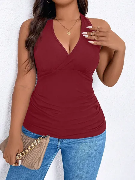 SHEIN LUNE Plus Size V-Neck Halter Backless Top
