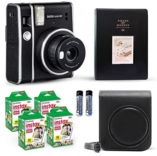 Fujifilm Instax Mini 40 Instant Camera Vintage Black. + Fujifilm Value Pack (40 Sheets) + Shutter Accessories Bundle, Includes Vintage Style Compatible Carrying Case, Black Photo Album 64 Pockets