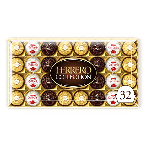 Ferrero Collection Pralines, Christmas, Chocolate Gift, Gifts for Women and Men, Assorted Rocher, Coconut Raffaello and Dark Chocolate Rondnoir, Box of 32 (359g) - Collection 32 - Collection 32