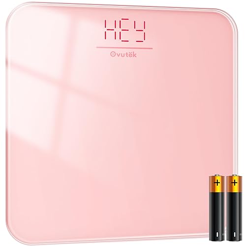 Ovutek Bathroom Scale for Body Weight, Highly Accurate Digital Weighing Machine for People, Upgraded Batteries Included, Compact Size, LED Display, High Standards Sturdy Tempered Glass, 400lb, Pink - Pink