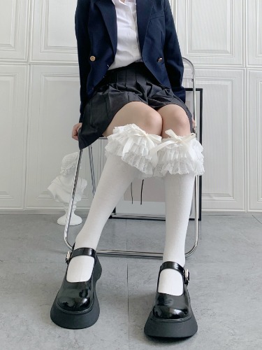 Ruffled Knee Socks - White