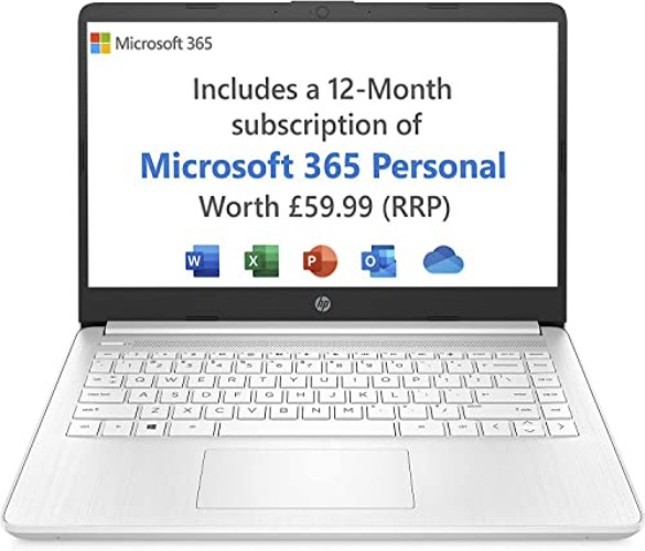 HP Stream 14" Laptop PC 14s-fq0020sa, AMD 3020e, 4GB RAM, 64GB SSD, HD, White with Microsoft 365 Personal 12 months included - 14" - AMD Athlon 3020e, 4GB, 64GB eMMC - Snowflake White