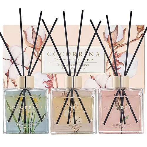 COCORRÍNA Reed Diffuser Set of 3-3 Pack/ 3.04 Fl.oz Diffuser with 24 Sticks Cashmere Vanilla/Sandalwood Rose/Clean Linen Reed Diffuser for Home Bathroom Office Decor - Cashmere Vanilla/ Sandalwood Rose/ Clean Linen - 3x 3.04 Fl oz