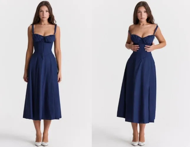 Carmen French Navy Bustier Sundress