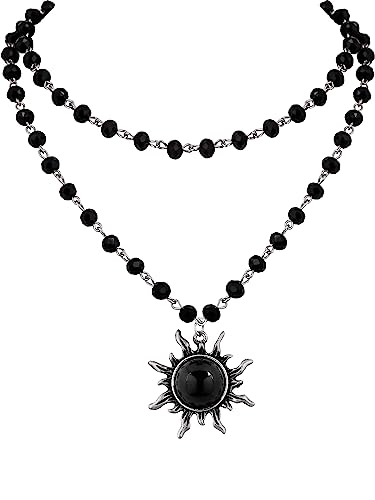 Sacina Gothic Boho Sun Moon Star Necklace, Black Bead Necklace, Gothic Necklace, Goth Necklace, Boho Necklace, Costume Jewelry, Chirstmas New Year Jewelry Gift for Women - 1