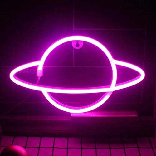 QiaoFei LED Planet Neon Light Decorative Signs Wall Decor, Battery or USB Operated Lamp Planet Neon Signs for Baby Kids Friends Birthday Gifts -Pink - rosa.
