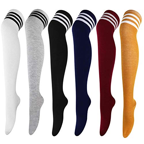 DRESHOW 6 Paia Calze da Ginocchio Calzini Lunghe Sopra il Ginocchio Cosplay Alta Calze di Avvio per Ragazze e Donne - 6 Pairs D: Red, Navy, Black,white, Yellow,grey