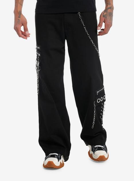Social Collision Chain & Grommet Black Wide Leg Pants | Hot Topic