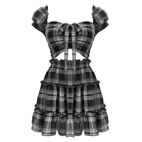 'Backstabber' Black & Gray Two Piece Black Plaid Set - plaid / S