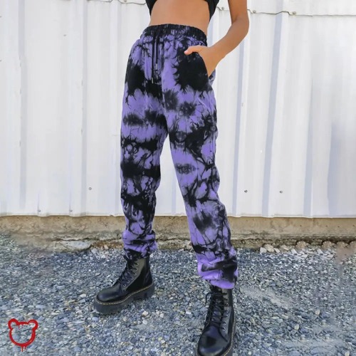 Black Purple Tie Dye Pants - purple / S