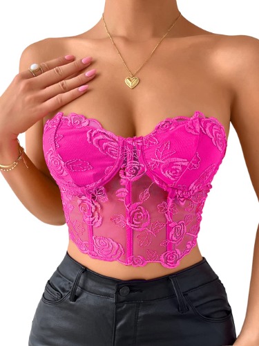 Kaei&Shi Bustier Top, Rose Embroidered, Going Out, Underwire, Removable Straps