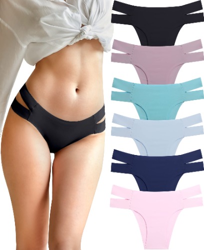6 Pack Seamless Underwear for Women Sexy Cheeky Bikini Panties Cute High Cut Straps Womens Underwear