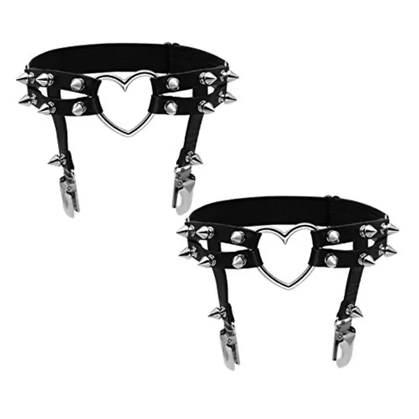 Eigso Steampunk Gothic Garter Belts Leg Rings Heart Love with Rivet Studded Elastic Band Adjustable