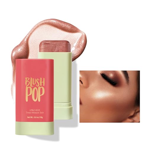 Paminify Soft Creamy Blush Stick,On-the-Go Blush,2-in-1 Cheek and Lip Tint,Waterproof Hydrating Solid Natural Moisture Smooth Blendable Matte Finish Face Blush Makeup,01 shy pink - 05 rose gold highlighter stick - 0.67 Fl Oz (Pack of 1)