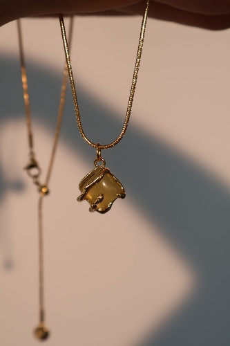 18K Gold Stainless Steel Natural Jade Pendant Necklace | Default Title