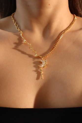 18K Real Gold Plated Moon Star Necklace | Default Title