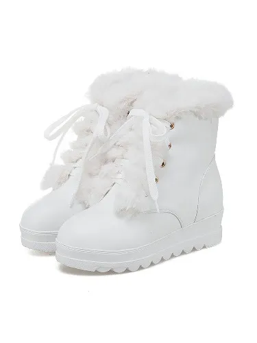 Daeful Women Snow Boots Faux Fur Winter Boot Plush Lined Hidden Wedge Booties Lightweight Slip Resistant Ankle Bootie Walking Shoes White 9