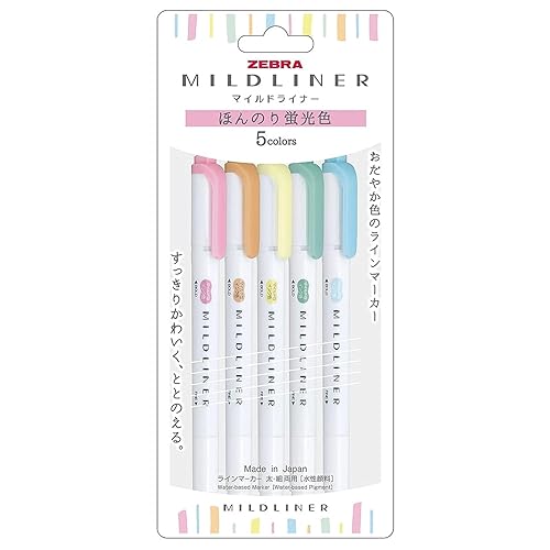 ZEBRA WKT7-5C-N Highlighter, Mildliner, Faint Fluorescent Colors, 5 Colors - 5 colors (light fluorescent color)