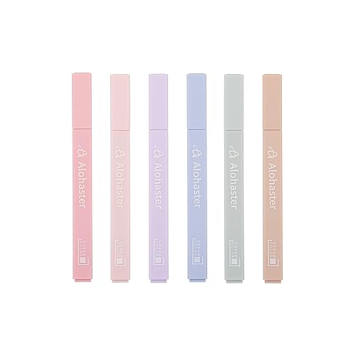 Alohaster HPSIZEE Aesthetic Cute Highlighters Mild Assorted Colors With Soft Chisel Tip, No Bleed Dry Fast Easy to Hold, for Journal Bible Planner Notes School Office Supplies, 6 Pack - Happiness - Happiness