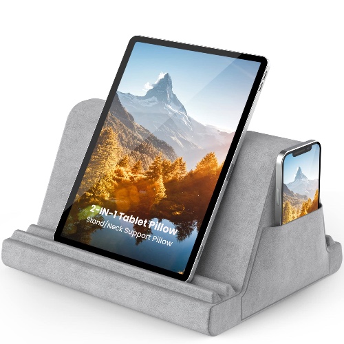 FANGOR Tablet Pillow Stand, Soft Bed Pillow Holder for 4.7-12.9 inch Kindle, iPad, Phone, Multi-Angle Neck Pillow Holder with Side Pocket, Suitable for Reading in Bed, Lap & Desk - D-1 Pack