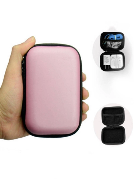 1pc Polyamide Storage Bag, Minimalist Solid Color Pink Cable Storage Bag For Travel