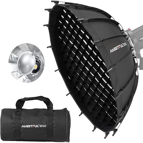 AMBITFUL 60cm /23.6'' Studio Silver Wide Angle Beauty Dish Honeycomb Grid Bowens Mount for for Photography Studio Flash Head and Monolight - 60cm/23.6''