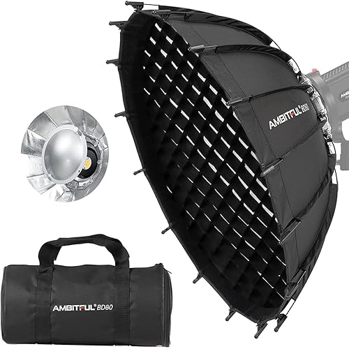 AMBITFUL 80cm /31.5'' Studio Silver Wide Angle Beauty Dish Honeycomb Grid Bowens Mount for for Photography Studio Flash Head and Monolight - 80cm/31.5''