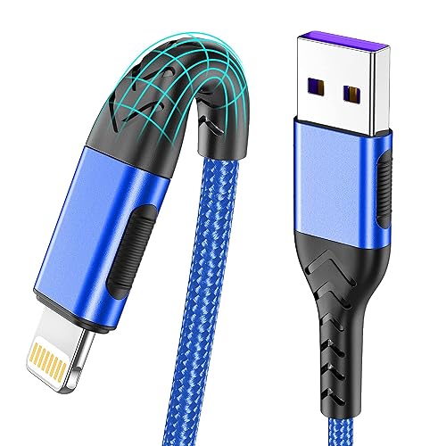 Durcord iPhone Charger, [MFi Certified] 3Pack 10FT USB A Cable for Long Lightning Charger Cable, Fast iPhone Charging Cord for iPhone Xs Max/XS/XR/X/8/7/6S/6/Plus/SE/iPad(Silver) - 6ft Blue