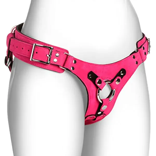Strap U Bodice Deluxe Leather Corset Strap-On Harness for Men Women & Couples with Standard 1.5" O-Ring. Made with Durable Real Leather - Pink