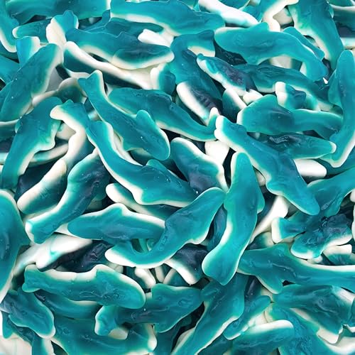 Blue Sharks Raspberry Marshmallow Gummy Candy (1 Pound Bag) - Raspberry