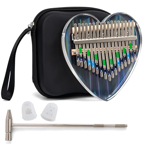 LUCKIPLUS Rainbow Kalimba Thumb Piano Heart-Shaped Acrylic 17 Keys Finger Piano Portable Mbira Musical Instruments Cute Christmas Gift with Tune Hammer and Study Instruction for Kids Adults Beginners - Rainbow/Heart Shaped