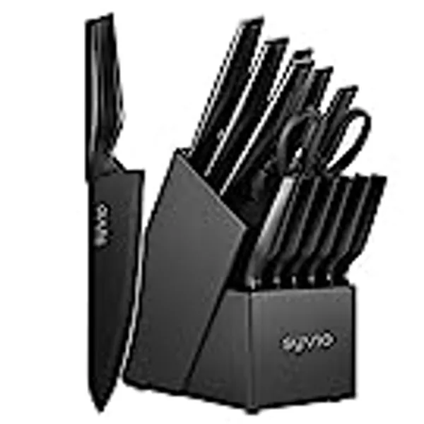 syvio Knife Sets for Kitchen with Block, Kitchen Knife Sets 14 Piece with Built-in Sharpener, Kitchen Knives for Chopping, Slicing, Dicing&Cutting