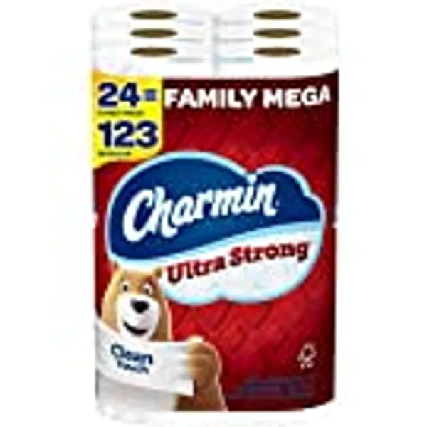 Charmin Ultra Strong Clean Touch Toilet Paper, 24 Family Mega Rolls = 123 Regular Rolls