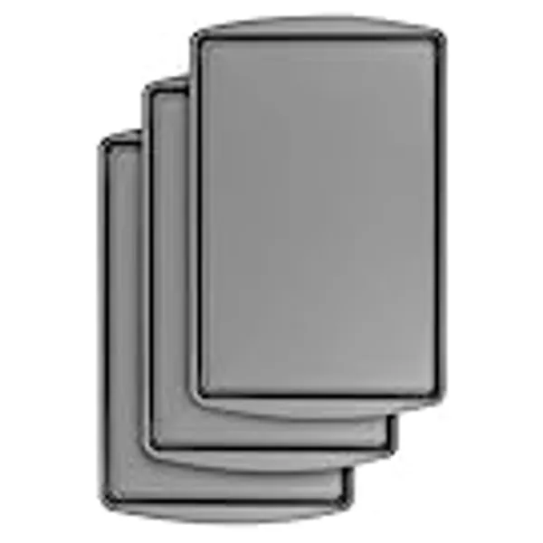 G & S Metal Products Company BakerEze Medium Non-Stick Cookie Pan, 16.9''L x 10.7''W x 0.8''H, Grey, 3 Count (Pack of 1)