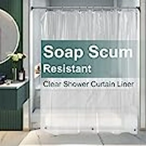 AmazerBath Clear Shower Curtain Liner, 72x72 Plastic Shower Liner, Waterproof PEVA Shower Curtain Liner, Cute Lightweight Shower Curtains for Bathroom with Magnets and 12 Rustproof Metal Grommet Holes