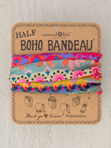 Half Boho Bandeau® Headband - Pink Mustard Floral Border | Default Title