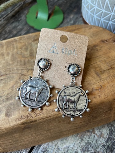Horse Coin Faux Silver Earrings | Default Title