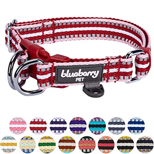 Blueberry Pet Reflective Dog Collar (Medium) - Marsala Red and Pink