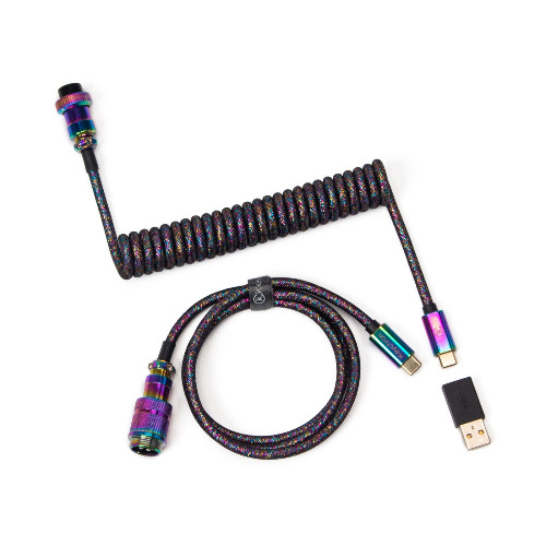 Keychron Premium Coiled Aviator Cable | Rainbow Plated Black