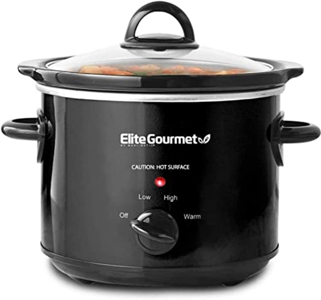 Elite Gourmet MST-350B Electric Oval Slow Cooker, Adjustable Temp, Entrees, Sauces, Stews & Dips, Dishwasher Safe Glass Lid & Crock (3 Quart, Black)
