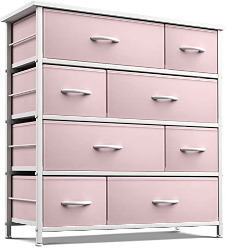 Sorbus Dresser with 8 Drawers - Furniture Storage Chest for Kid’s, Teens, Bedroom, Nursery, Playroom, Clothes, Toys - Steel Frame, Wood Top, Fabric Bins (Pink) - Pink