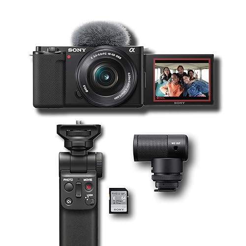Sony Alpha ZV-E10 - APS-C Interchangeable Lens Mirrorless Vlog Camera Kit & Content Creator Kit Black - Black - w/16-50mm - w/ Content Creator Kit