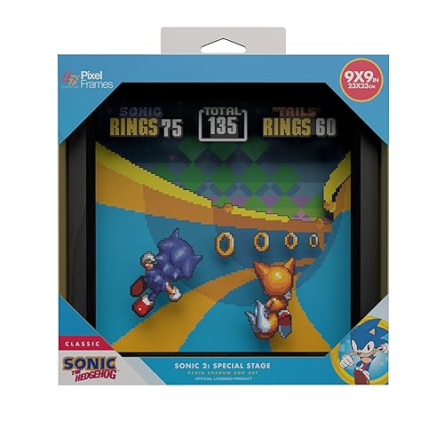 Level Up Labs Pixel Frames: Sonic The Hedgehog 2: Special Stage - 3D Shadow Box - Framed Decor for Wall, Home, Shelf, Game Poster Art Collectibles, Boys Girls Teen Room Decoration - 9" x 9"