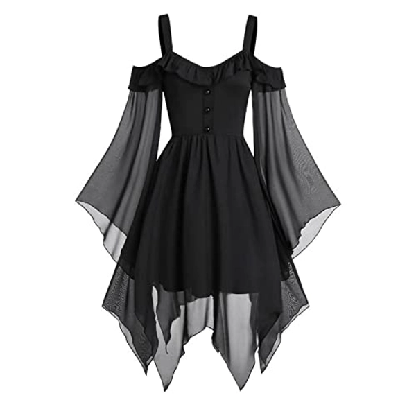 TWGONE Plus Size Gothic Dresses for Women Special Occasion Dark in Love Ruffle Sleeves Off Shoulder Midi Dress